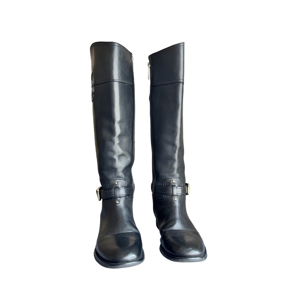 Tory Burch Women's Blair Black Leather Gold Buckle Riding Boots Shoes Size 8 - Picture 2 of 15